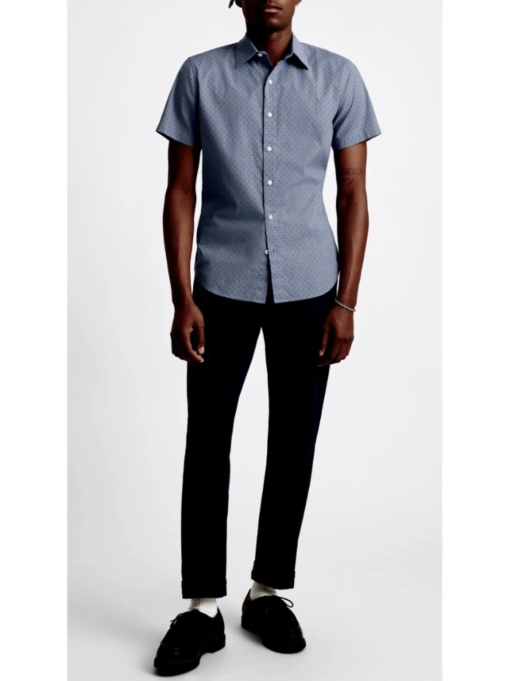 BONOBOS NWT RIVIERA SHORT SLEEVE NAVY SALT POND DOT COTTON SHIRT. SIZE L